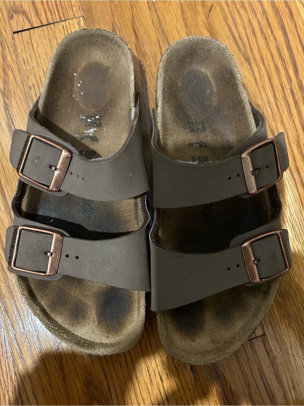 Birkenstock Kids Dark Brown Double-Strap Sandals with Copper Buckles